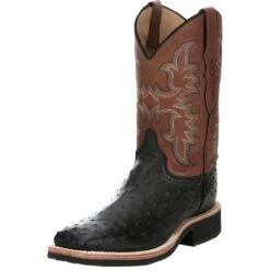 Justin Boots Men's AQHA Drover Black Full Quill Ostrich 11 In Oak Cowhide Top Crepe Sole Cowboy Boot