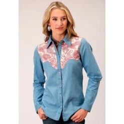 Roper Womens Paisley Yoke Denim Pearl Snap