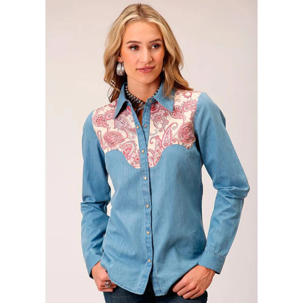 Roper Womens Paisley Yoke Denim Pearl Snap 1 Roper Womens Paisley Yoke Denim Pearl Snap