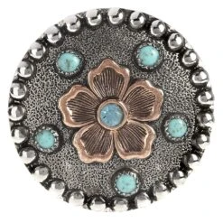 Augus Silversmiths Llc Copper Flower With Turquoise Stone And Crystal 1 1/2 Inch Concho