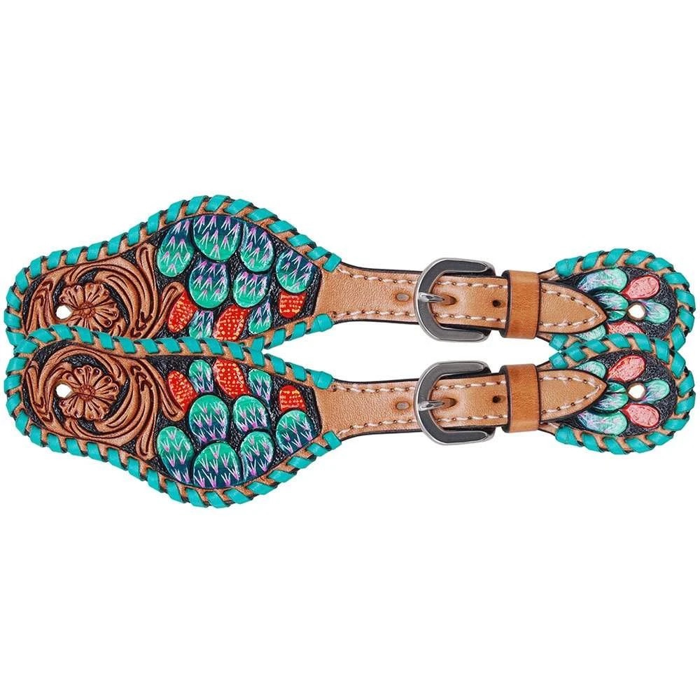 Rafter T Ranch Company Painted Cactus Kids Spur Straps 1 Rafter T Ranch Company Painted Cactus Kids Spur Straps