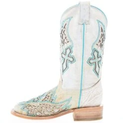 Corral Women's White Inlay Turquoise Embroidery 12 In Top Square Toe Boot -Nrsworld A4334 03