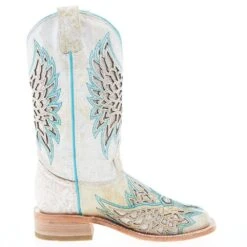 Corral Women's White Inlay Turquoise Embroidery 12 In Top Square Toe Boot -Nrsworld A4334 05