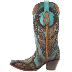 Corral Women's Tan Embroidery-Turquoise Overlay 13 In Top Snip Toe Boot -Nrsworld C3943 03