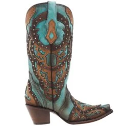 Corral Women's Tan Embroidery-Turquoise Overlay 13 In Top Snip Toe Boot -Nrsworld C3943 05